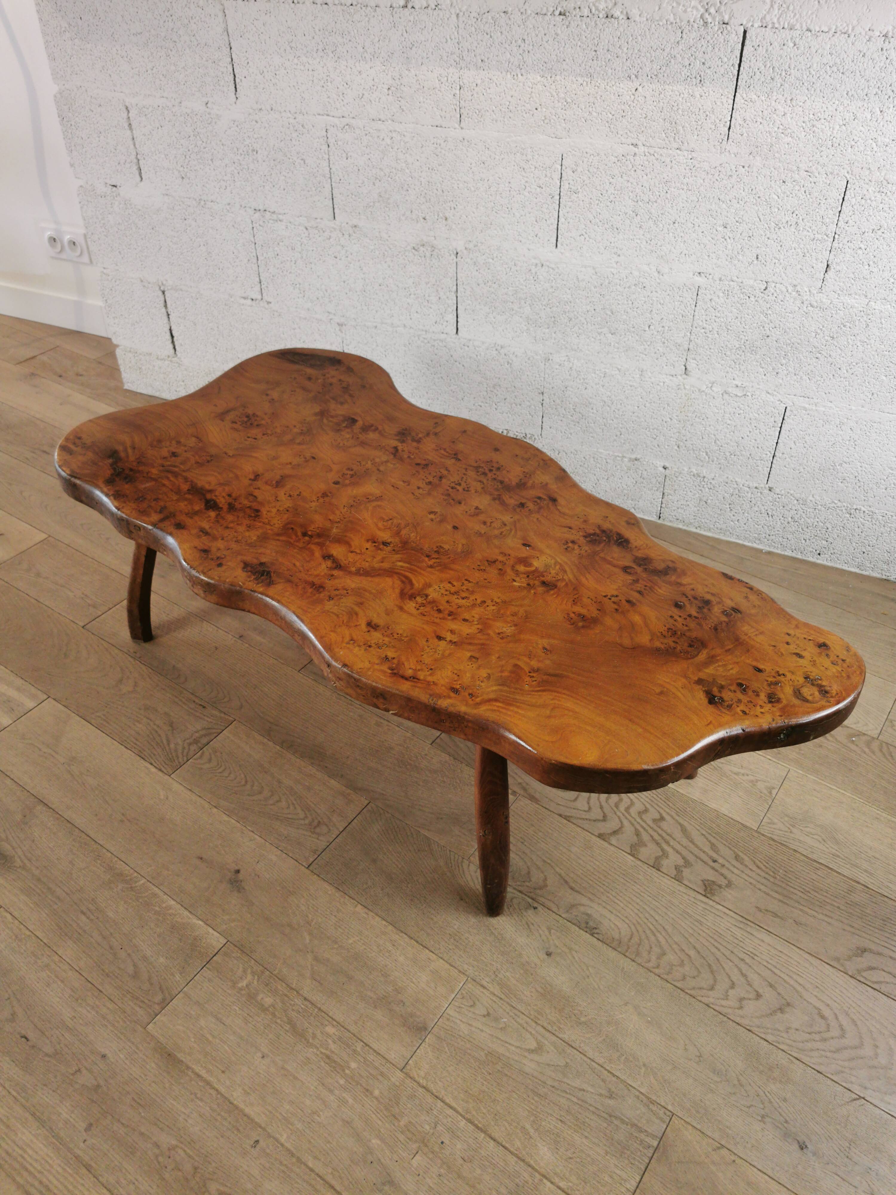 Irregular handmade wooden coffee table from the 60s and 70s