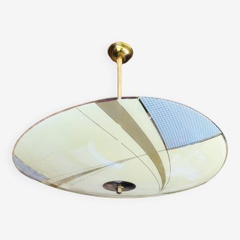 Vintage glass and brass pendant light, circa 60's