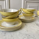 service à café 6 tasses, pot à lait et sucrier Moulin des Loups jaune texturé années 50