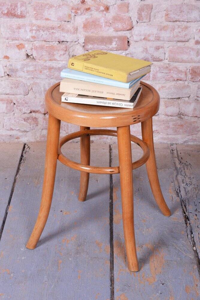 Mid-Century Stool in Sold Beech and Plywood, Czech, 1950s