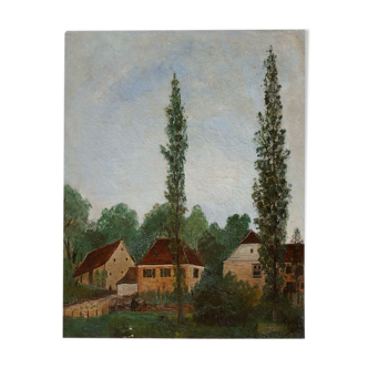 Le Hameau, huile sur toile Pierre Farge