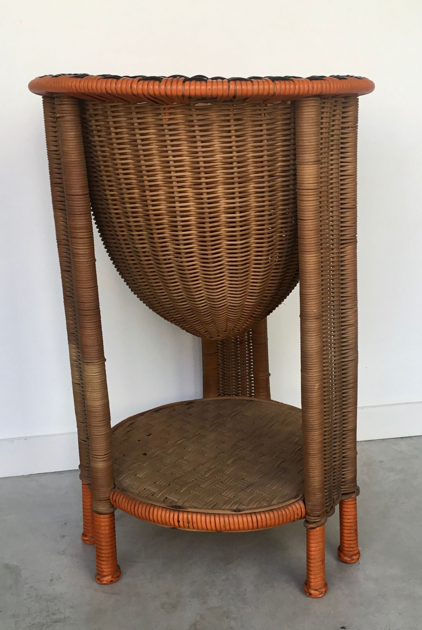 Rattan tripod sewing basket 1960