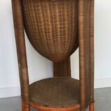 Rattan tripod sewing basket 1960