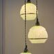 Vintage art deco triple globe pendant light in mint and gold glass