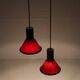 Set of 2 Holmegaard / Michael Bang 'Mini P&T' pendant lamps / handmade glass / red / black / 1970s