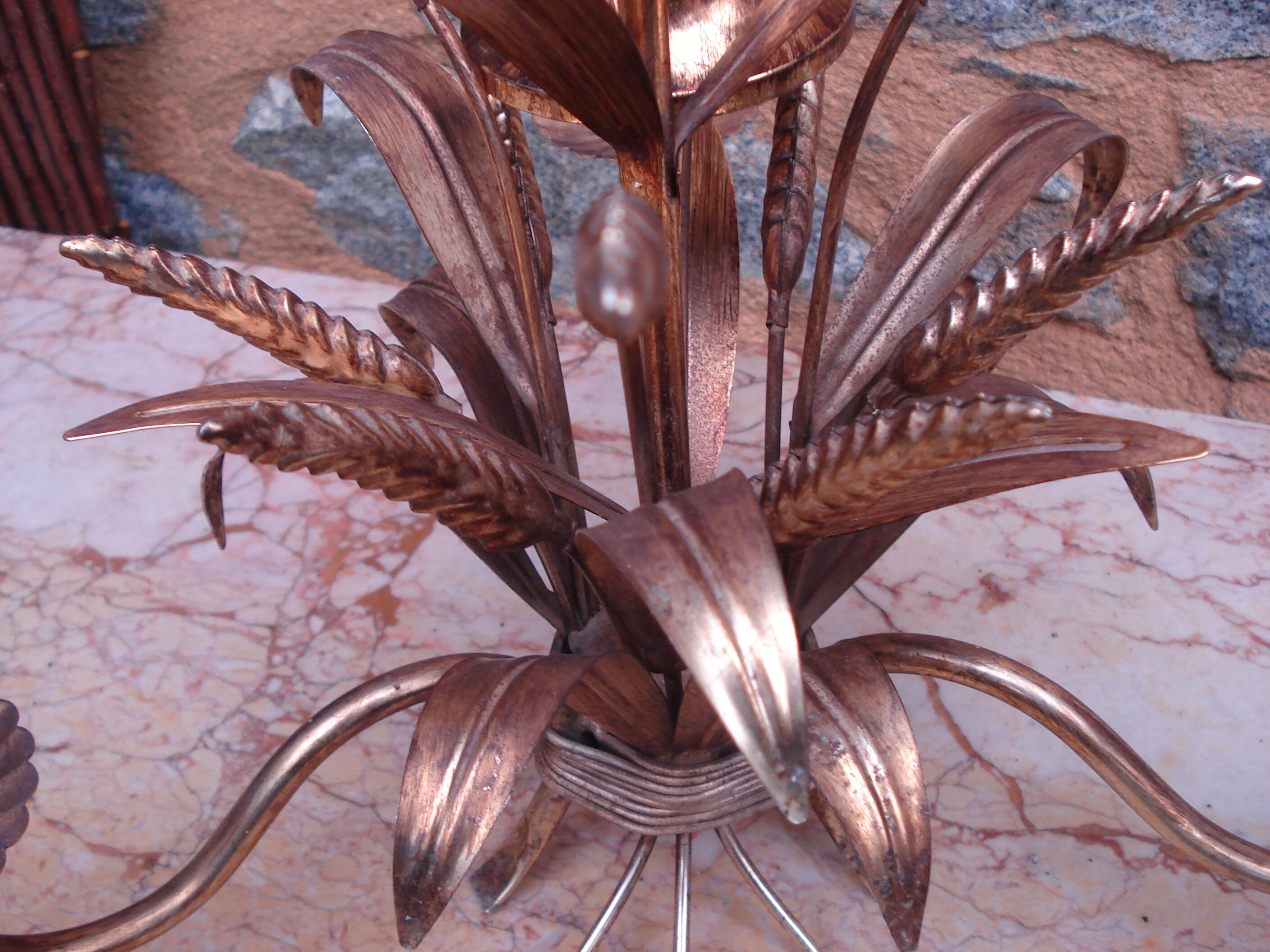 Suspension ear of wheat in gilded metal 3 lamps