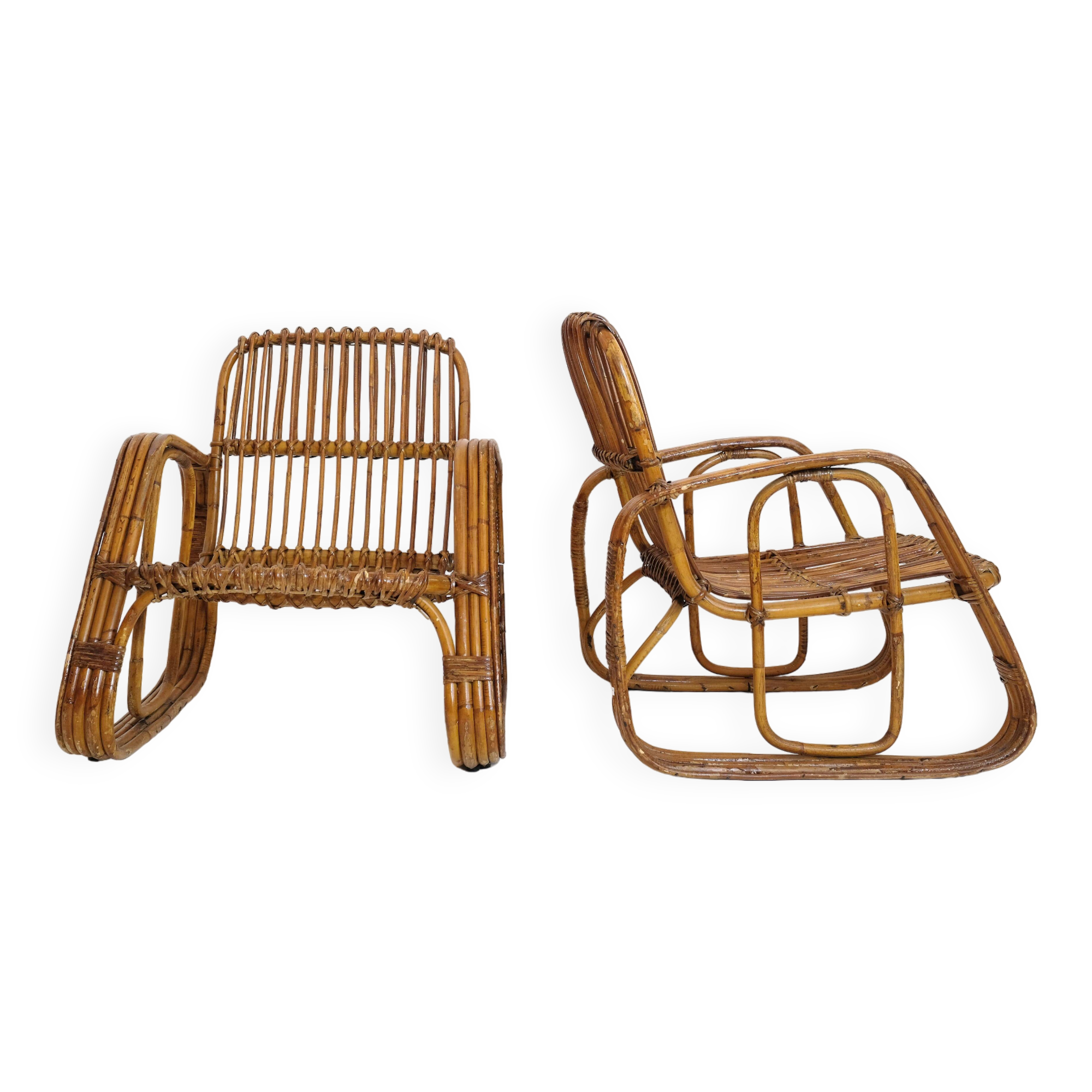Pair of rattan armchairs, Italy, 1960s, no. 2.