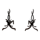 Pair of Wrought Iron Andirons with Stylised Flamboyant Uprights and Enrobed Feet