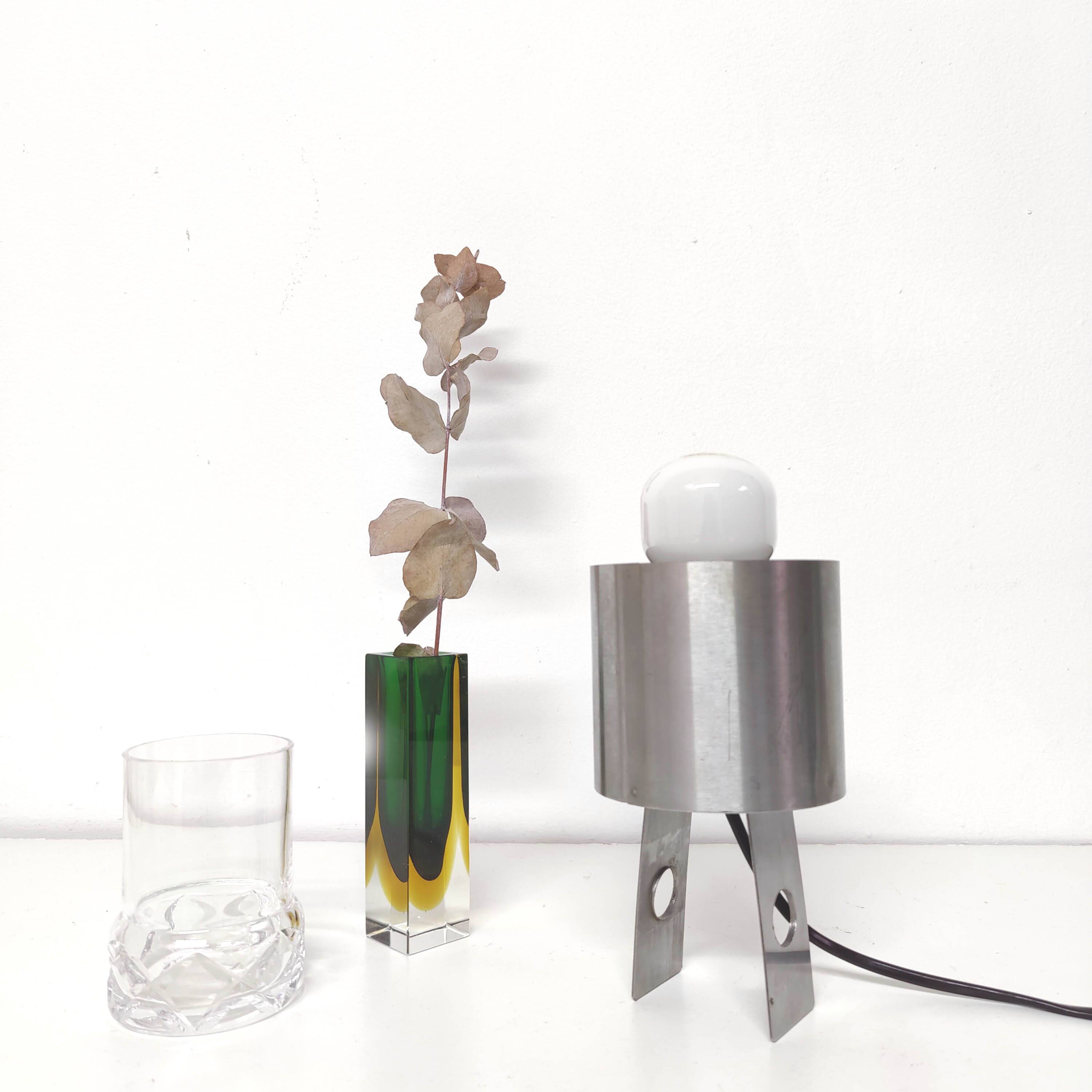 70s stainless steel table lamp geometric shapes