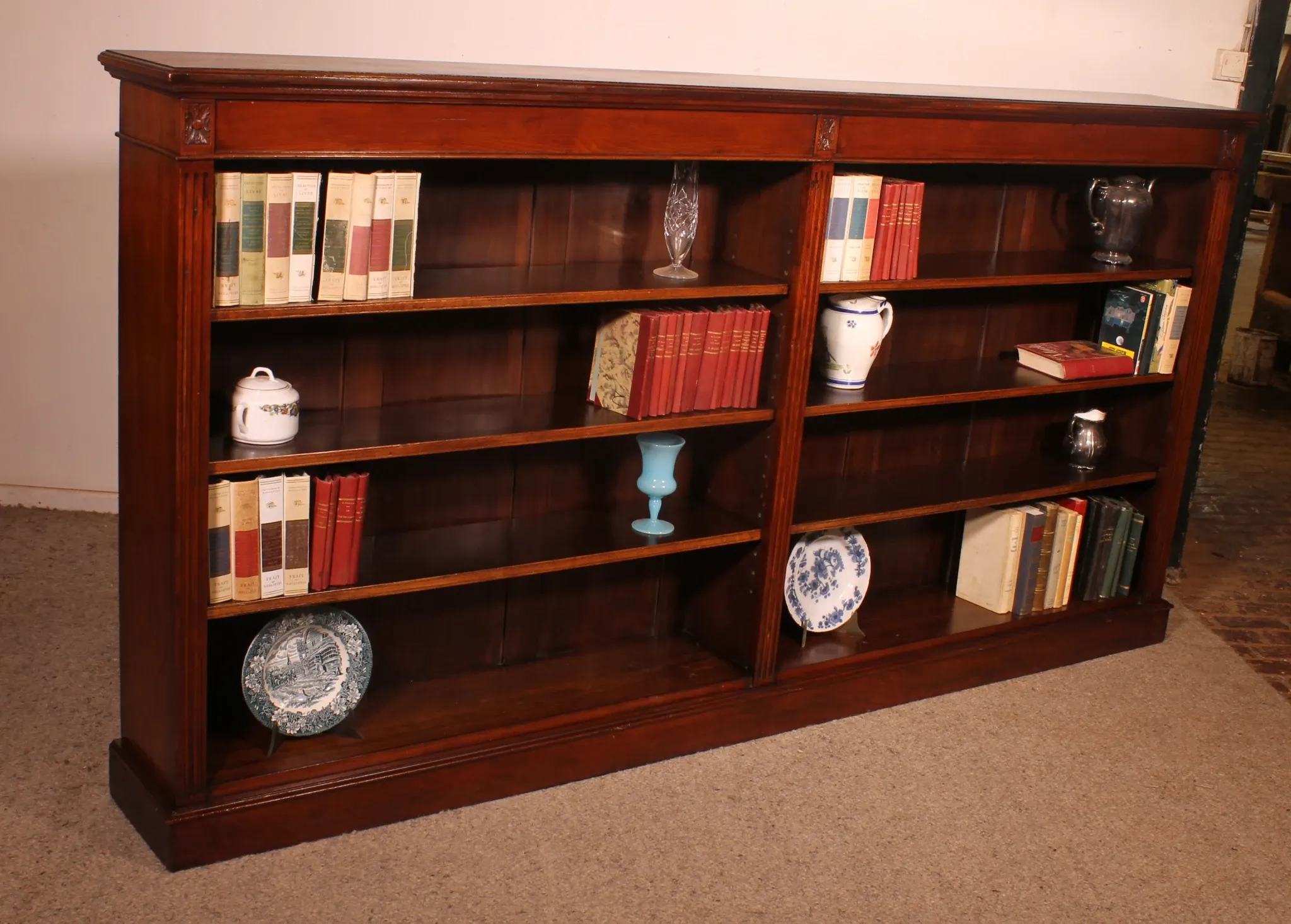 Large Open Mahogany Bookcase Of2.41 Meters Long—19th Century