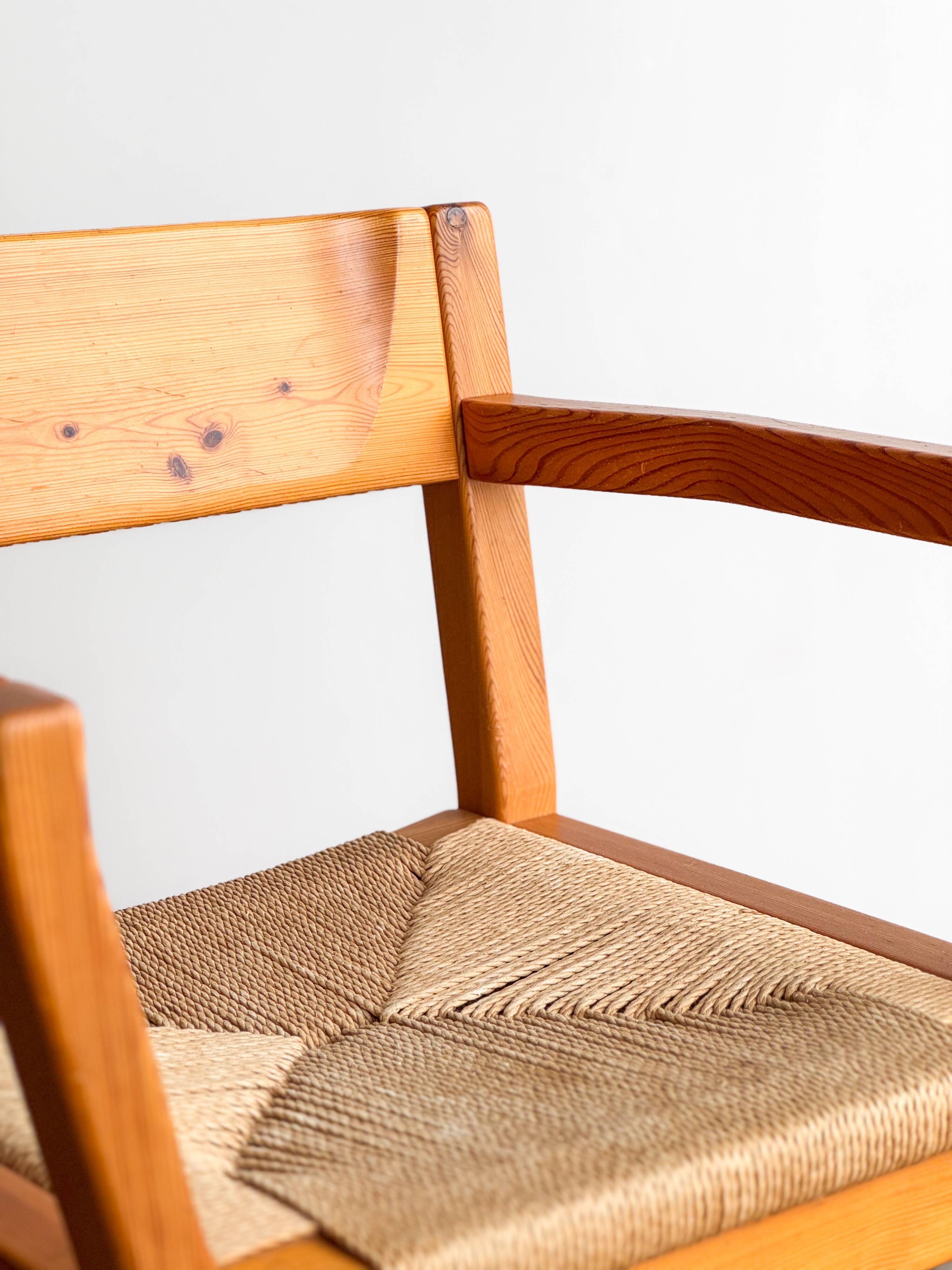Brutalist chair by Tage Poulsen, pine, woven paper cord seat.