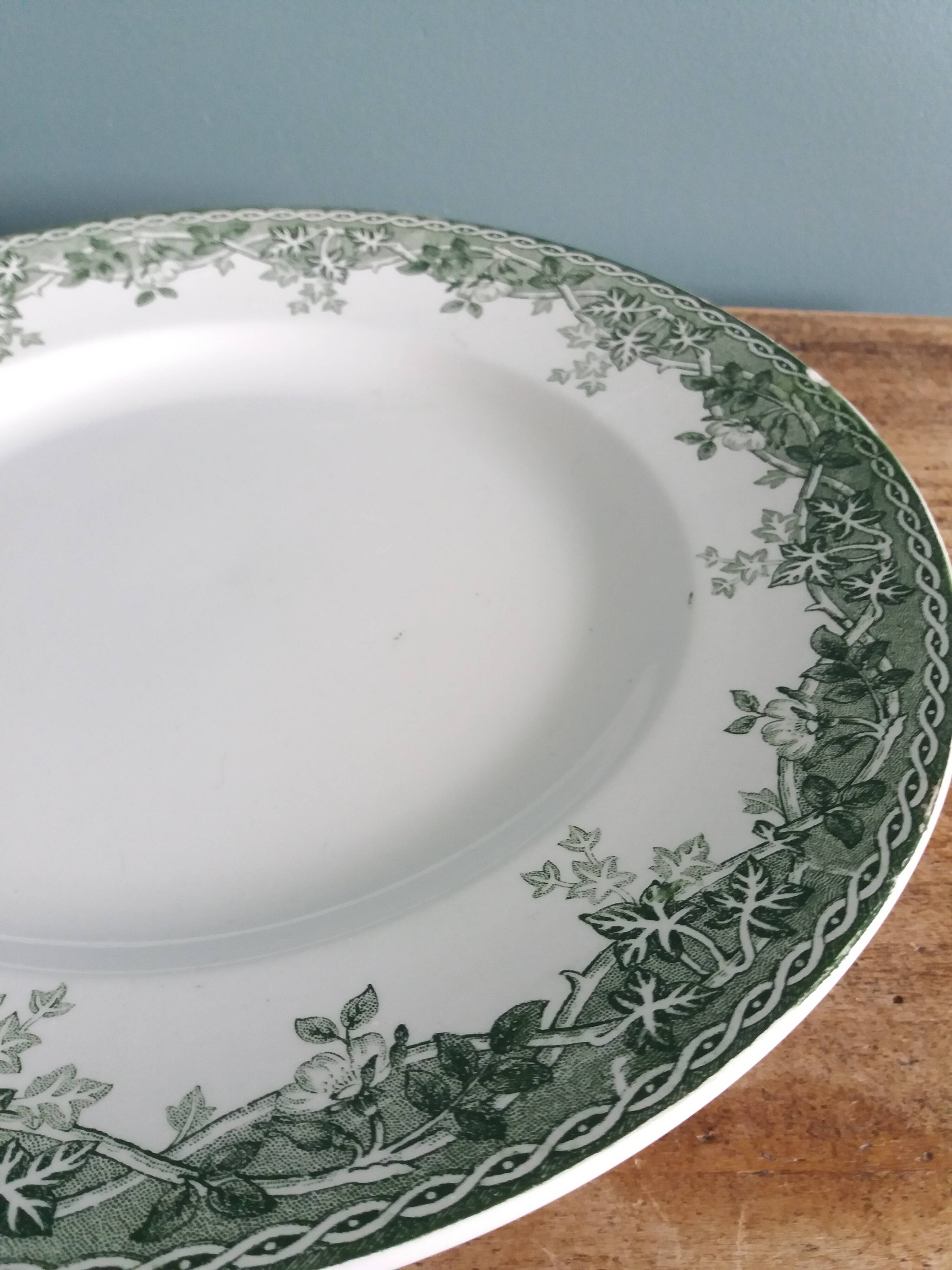 Saint Amand ironstone flat plate with summer green decor