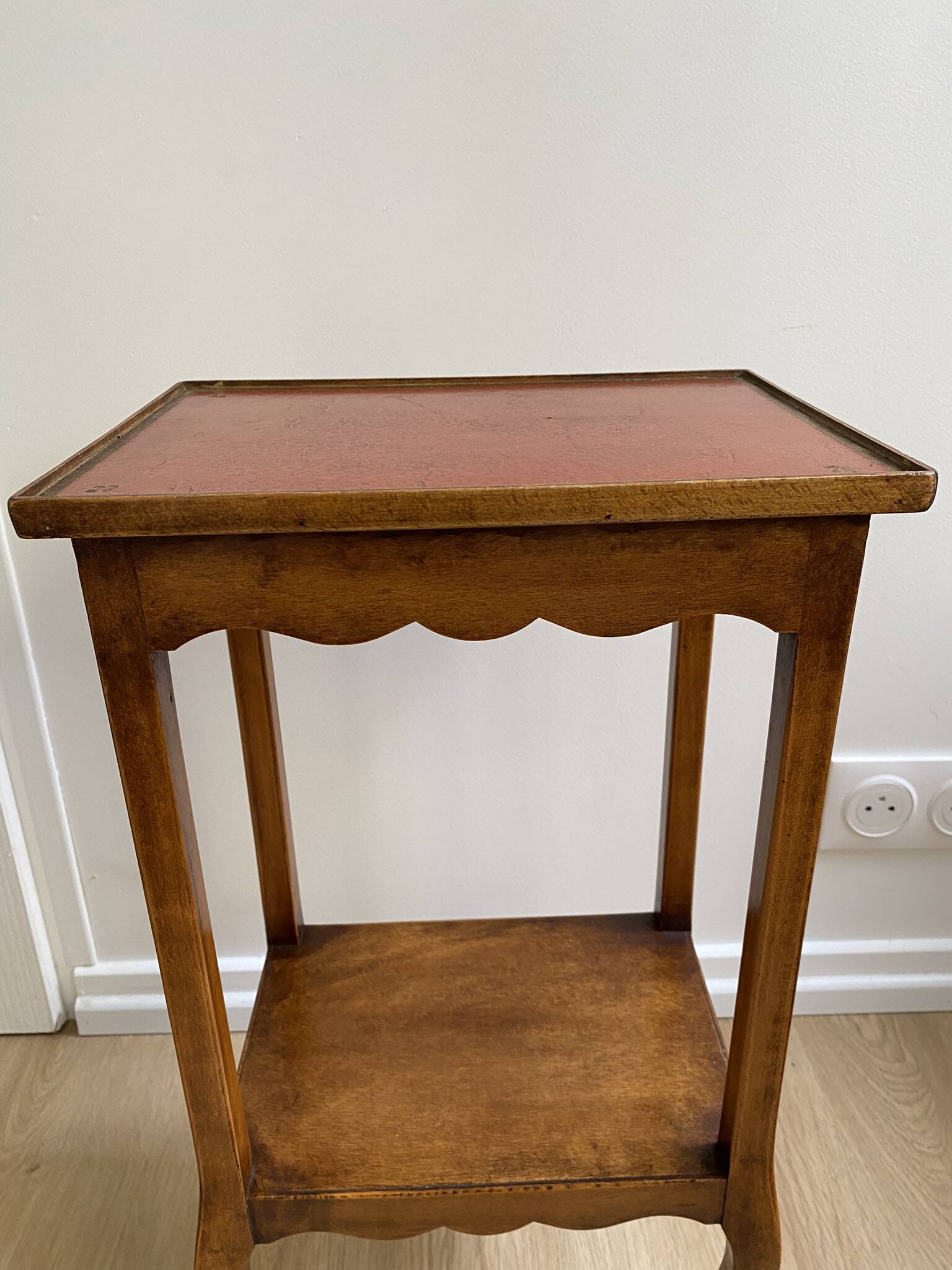 Small bedside table, nightstand, two-top ash plant stand with discreet drawer