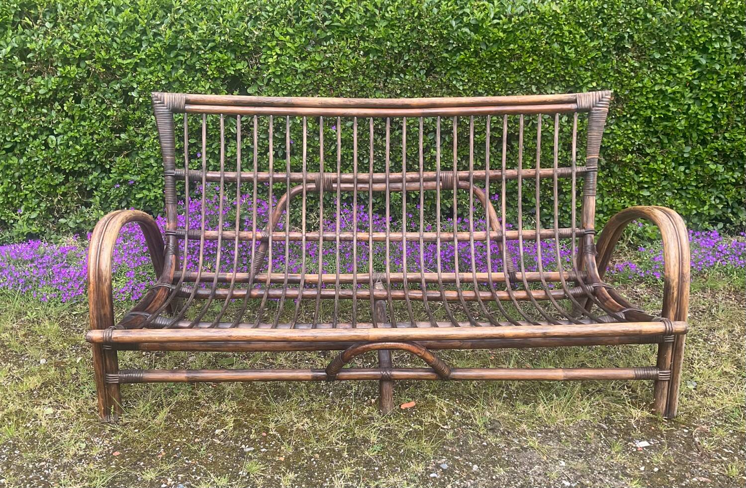 Vintage rattan bench from the 60s