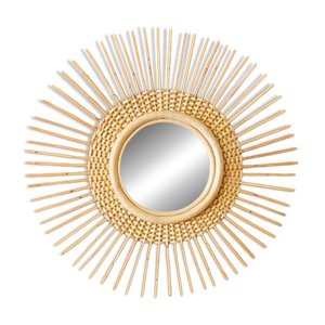 miroir soleil en rotin