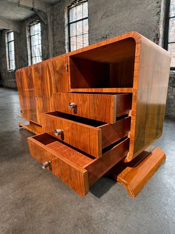 Art Deco walnut sideboard / cabinet, 1930s–1940s, Central Europe