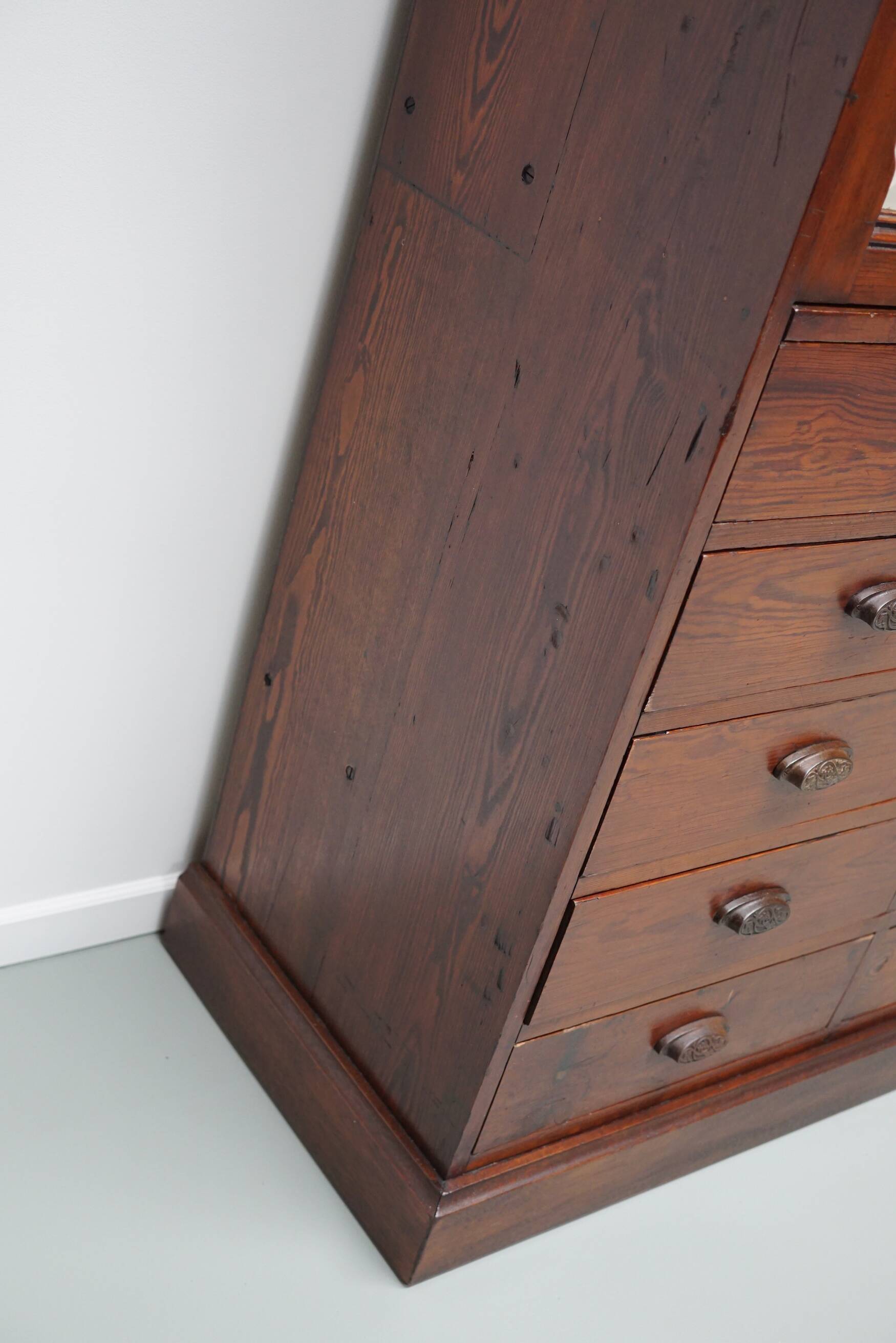 Large Antique Belgian Pitch Pine Apothecary Shop Cabinet / Vitrine, ca 1900