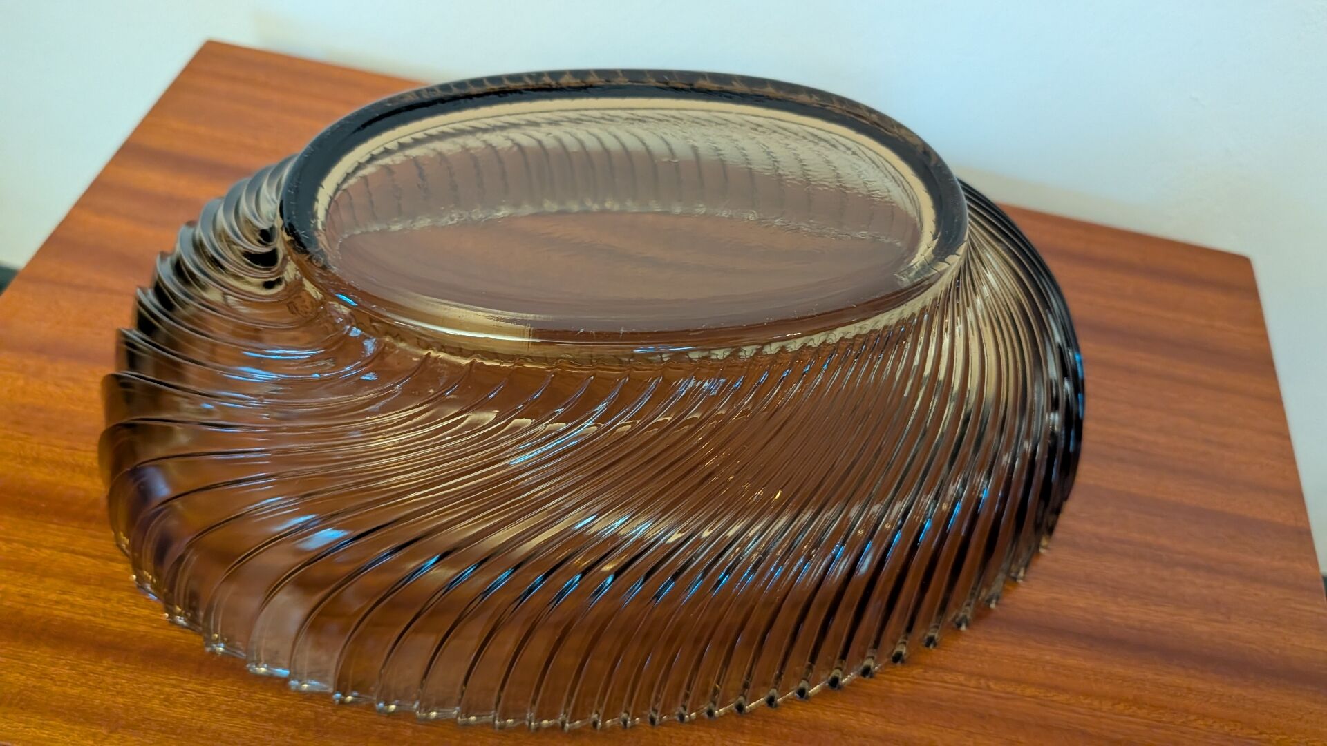 Large modernist twisted smoked glass bowl – 1970s