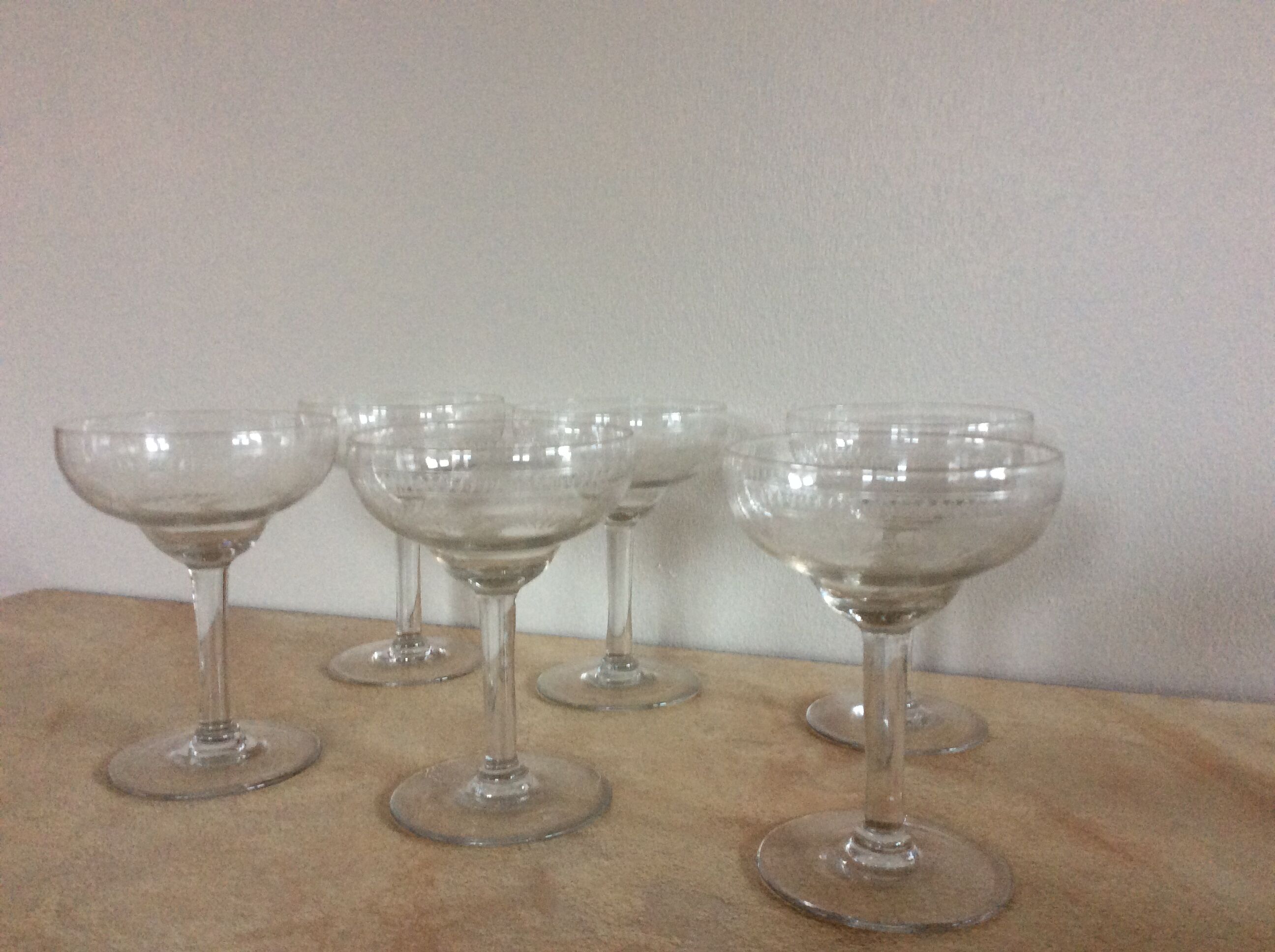 6 old champagne glasses