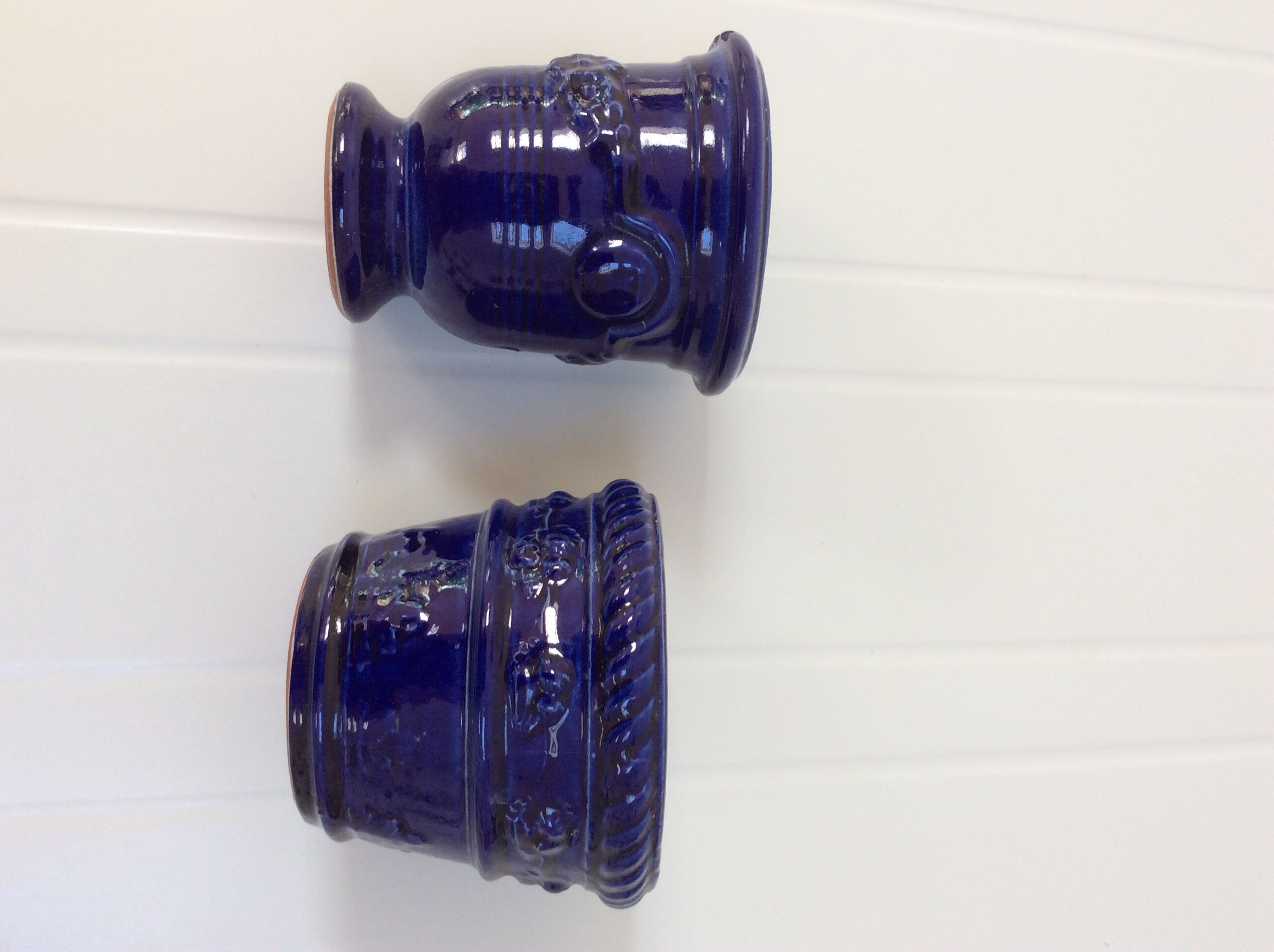 Lot of 2 old planters blue