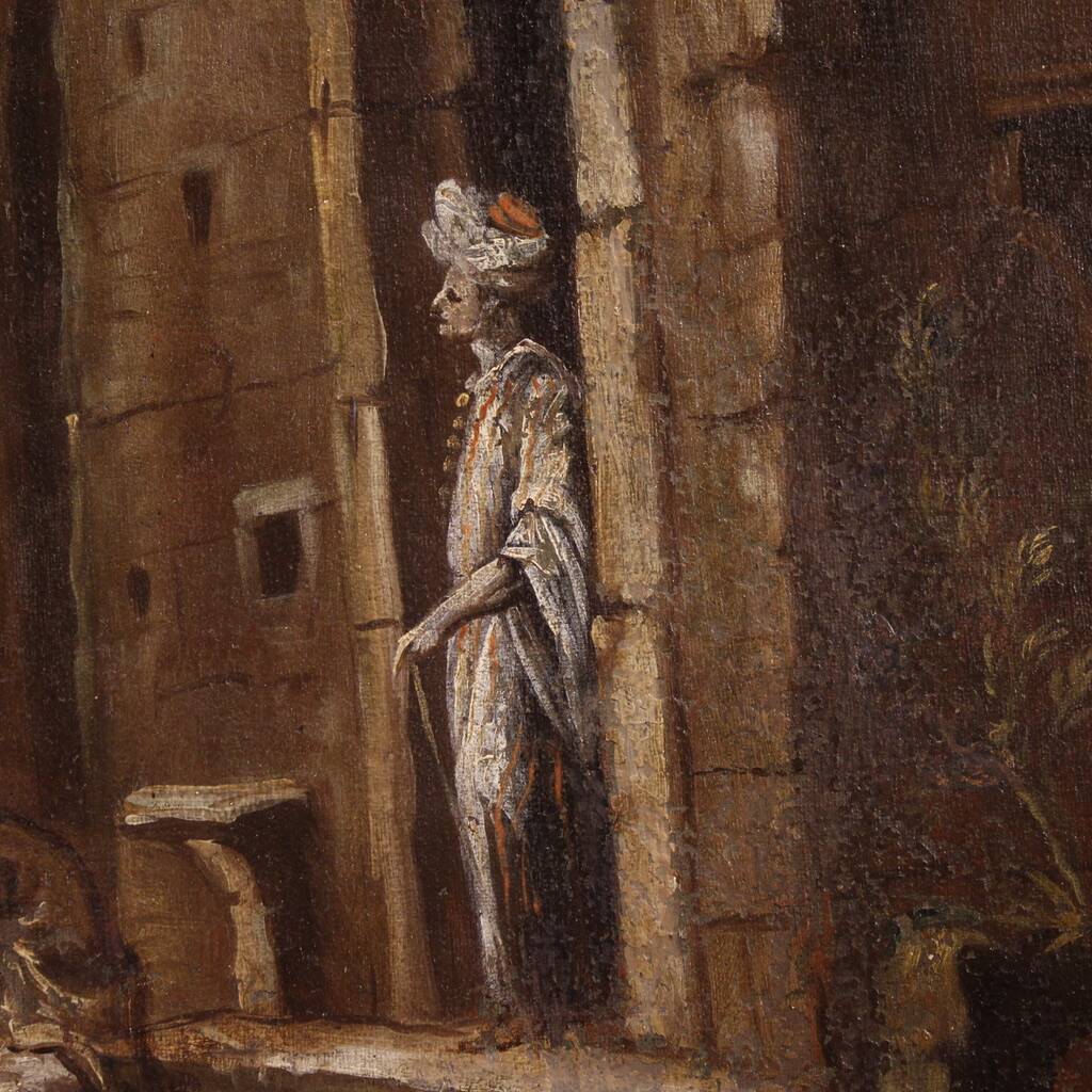 Antique Italian painting from the 18th century, Architectural Capriccio