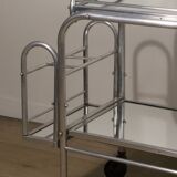 Desserte roulante vintage années 70 en métal chromé et verre miroir