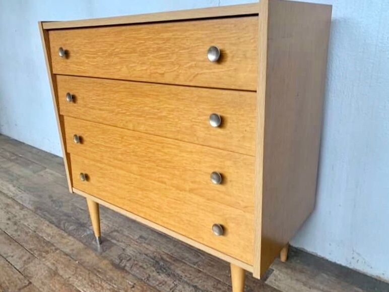 Vintage modernist light chene dresser has 4 drawers anne 1960