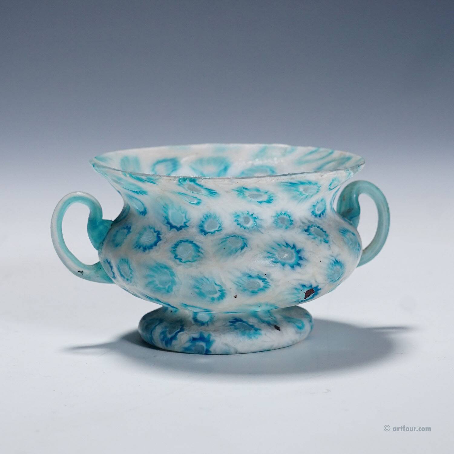 Antique millefiori bowl with handles, Fratelli Toso Murano ca. 1920s