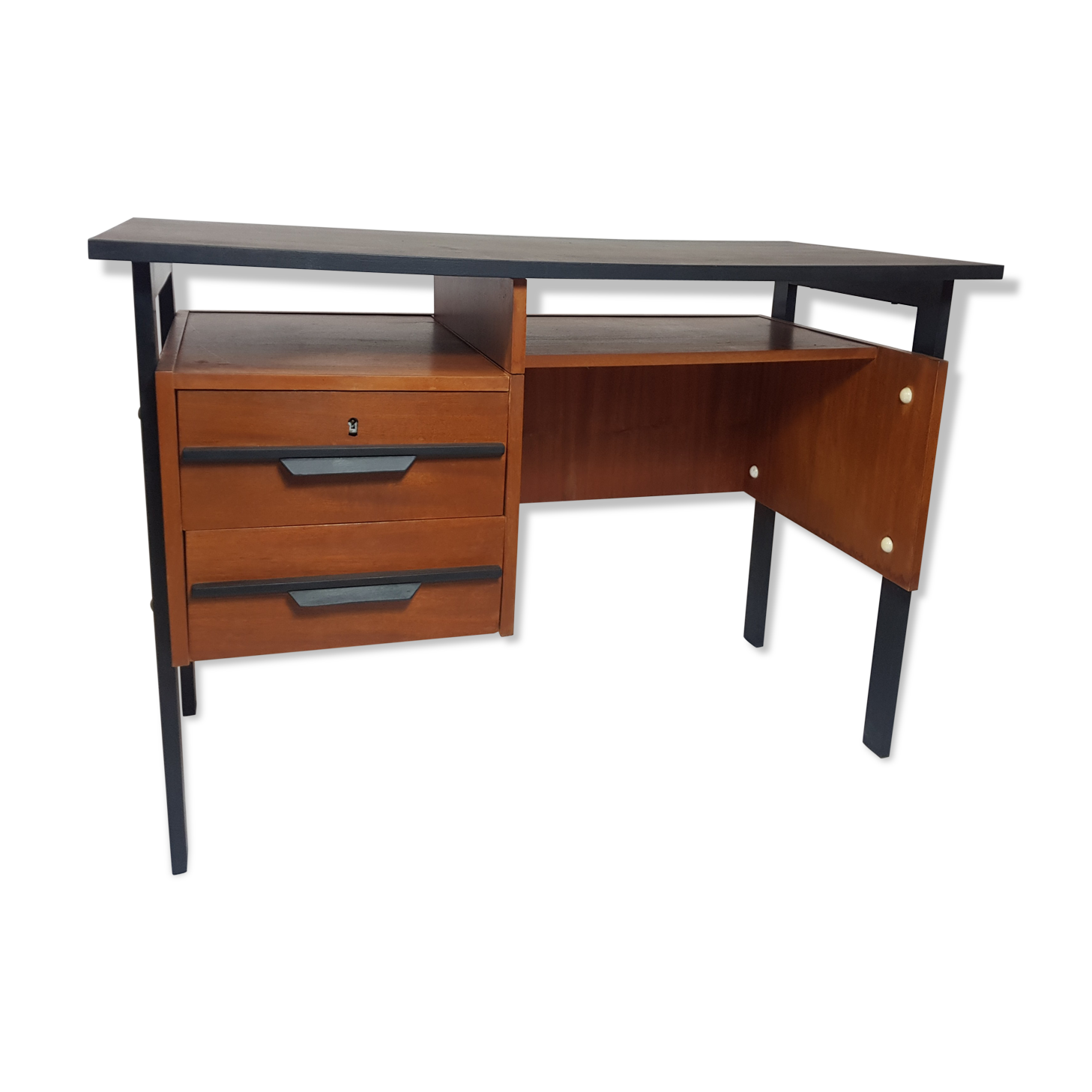 Vintage office design 50s honey and black wood