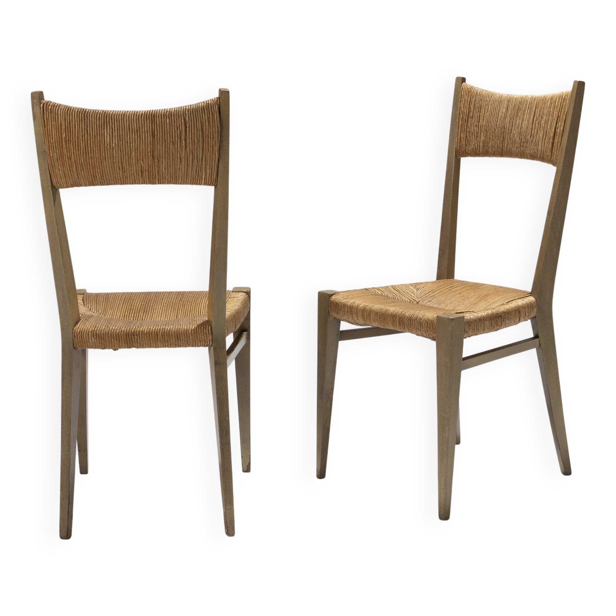 Pair of straw chairs, geneviève pons, 1950s