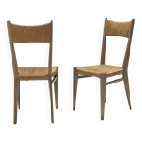 Pair of straw chairs, geneviève pons, 1950s