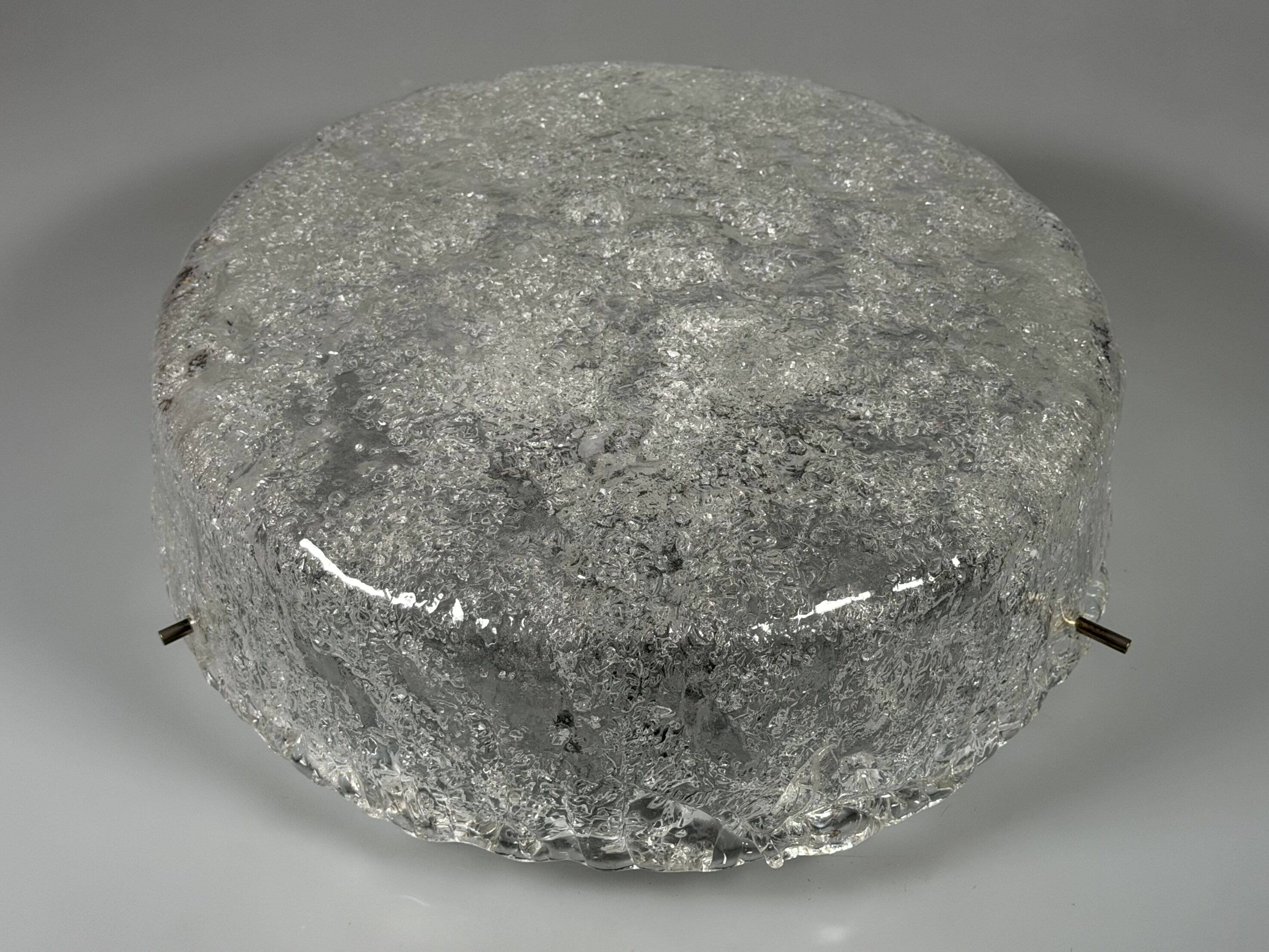 1960s 1970s Ceiling Light Flush Mount Ice Glass from Hillebrand Germany