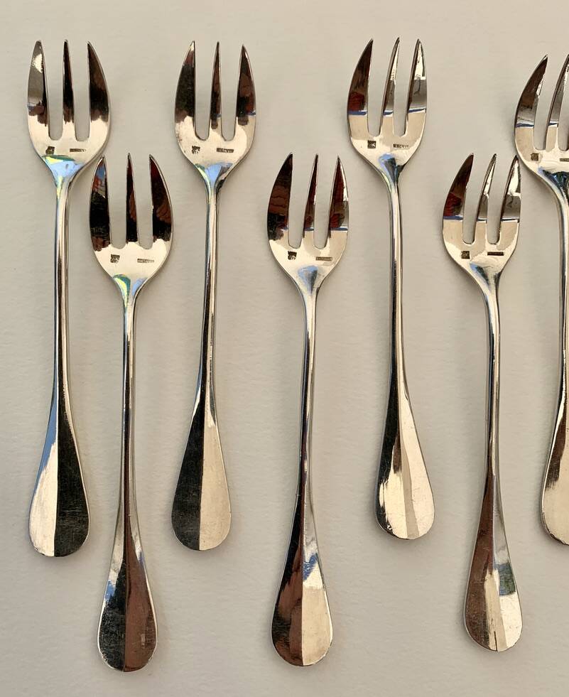 12 Superb Ercuis Silver Metal Oyster Forks