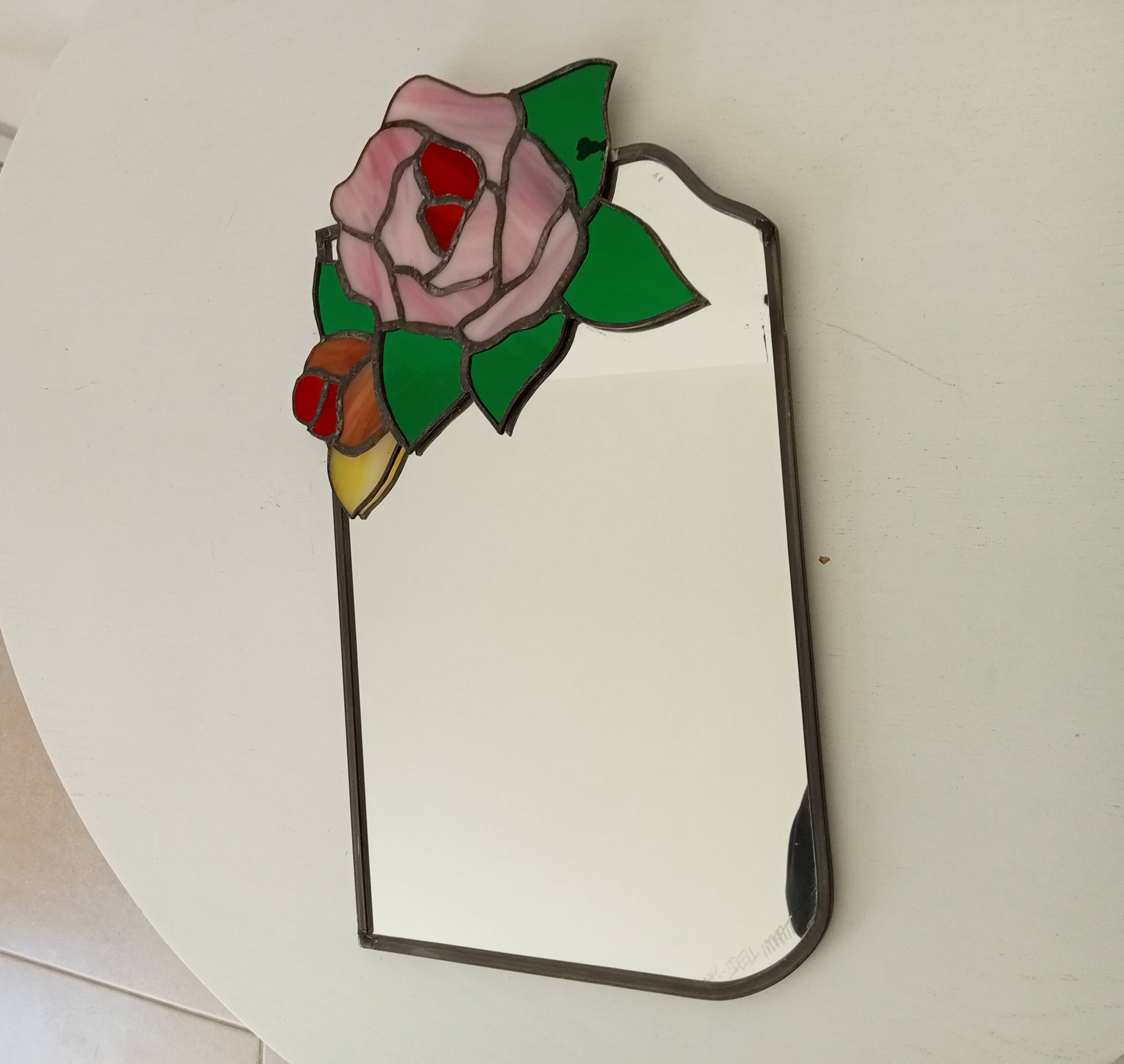 Vintage stained glass and lead mirror