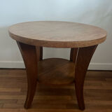 Low round art deco table in honey wood