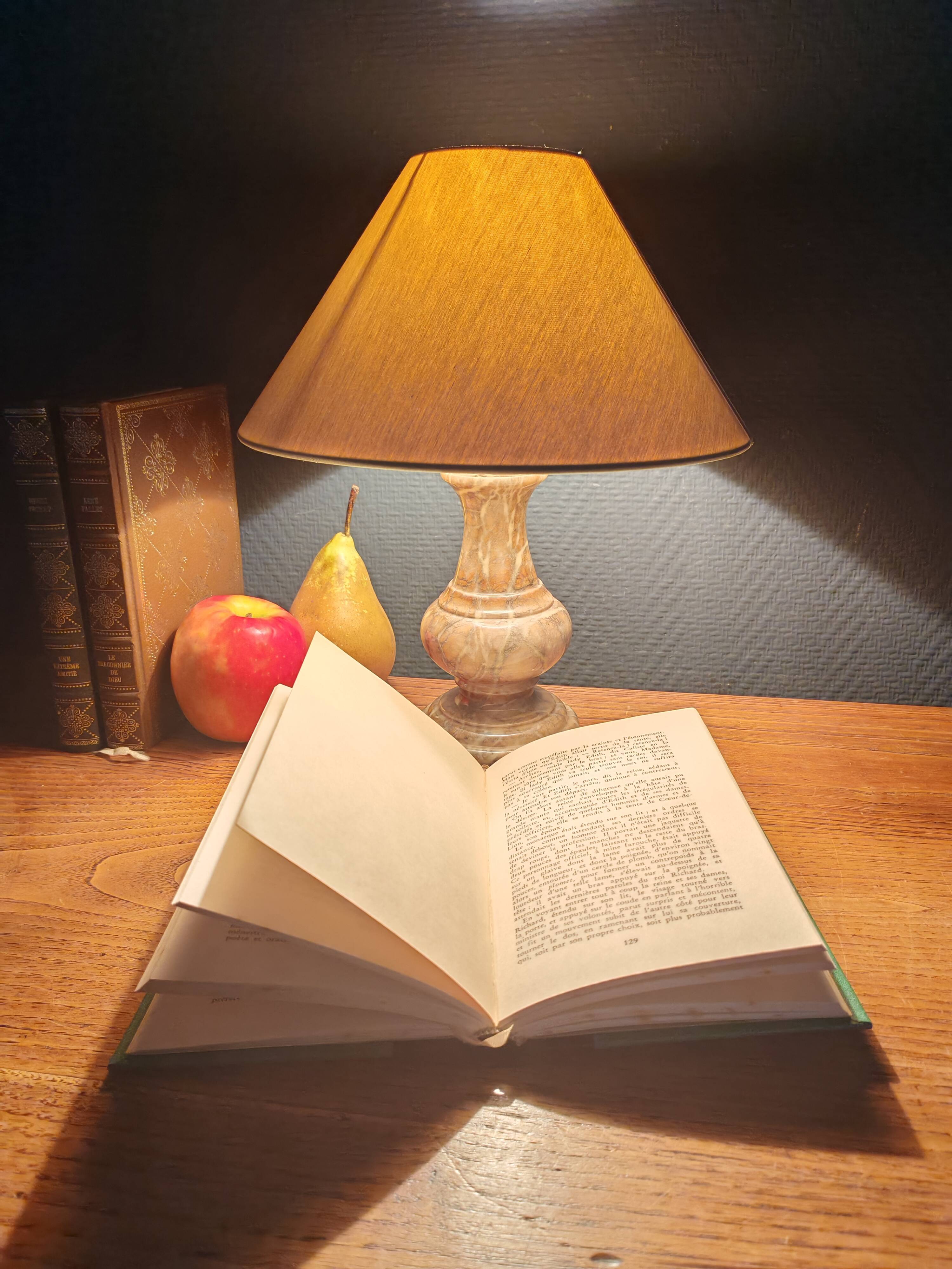 Vintage Table Lamp in Sculpted Alabaster – Base in Natural Stone