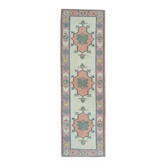 1970s Vintage Turkish Oushak Handmade Wool Cotton Orange Pink Rug  81x270