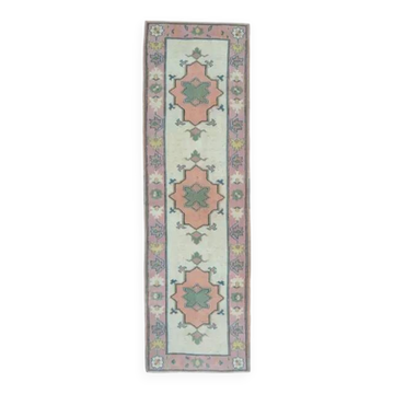 1970s Vintage Turkish Oushak Handmade Wool Cotton Orange Pink Rug  81x270