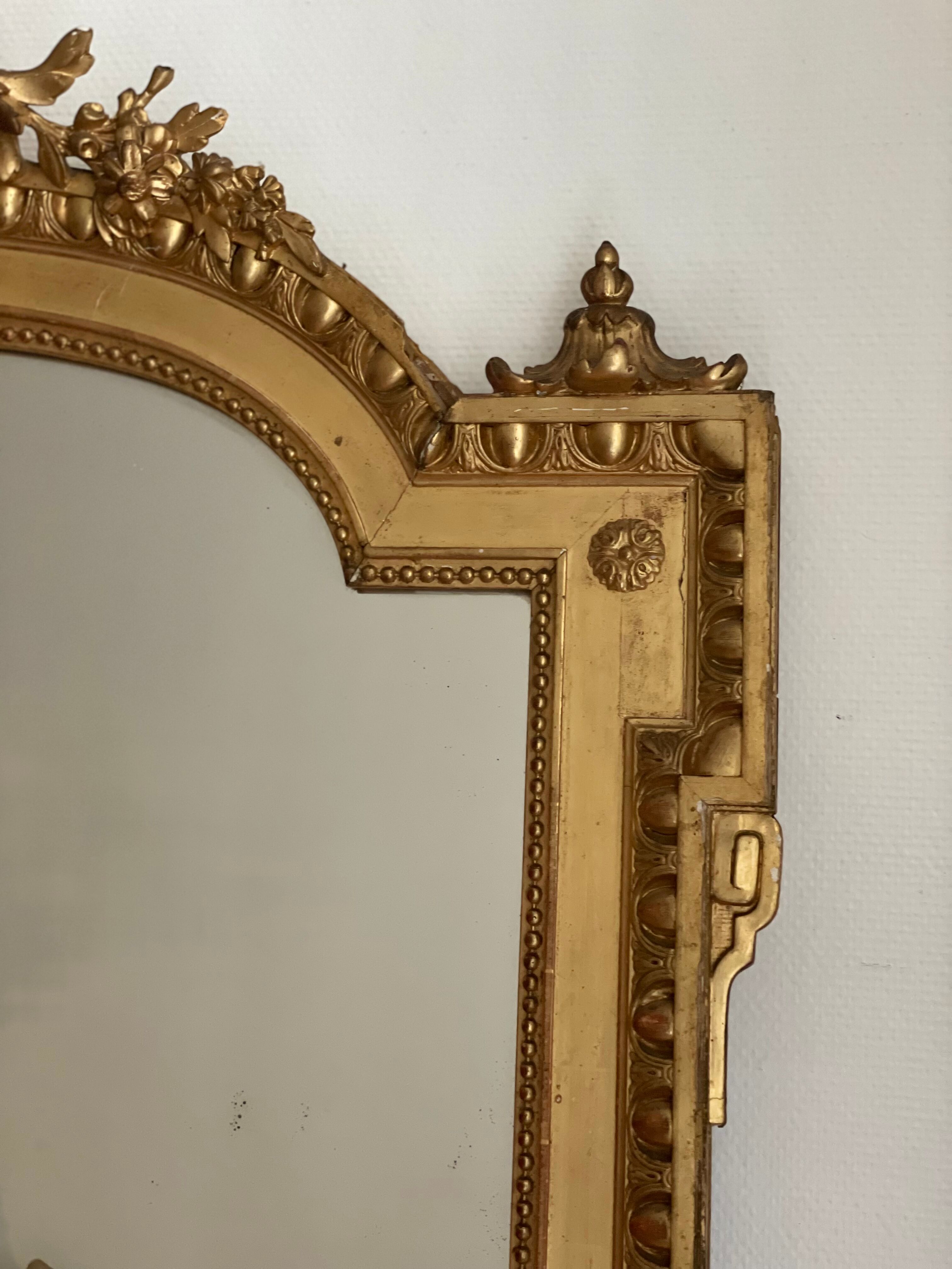 Antique napoleon mirror lll gilded pediment with rare gold leaf 103x182cm