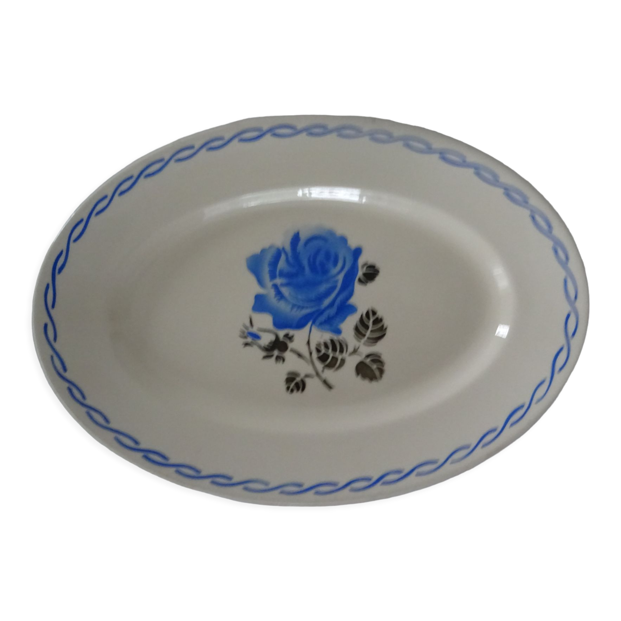 Oval flat earthenware blue flowers 519112 Badonviller