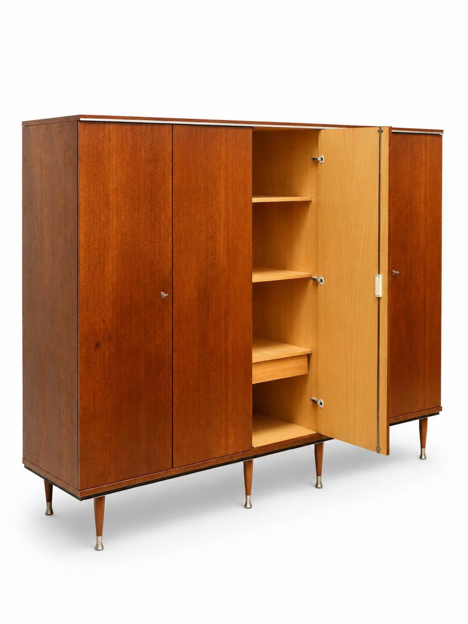 Teak wardrobe with 5 doors, hanging rail and shelves
