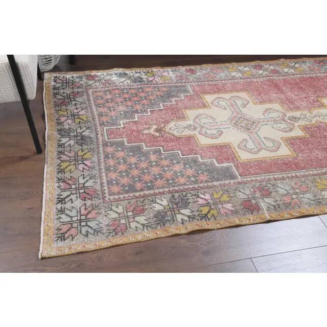 1970s Turkish Oushak Handmade Wool Cotton Pink Area Rug 127x276