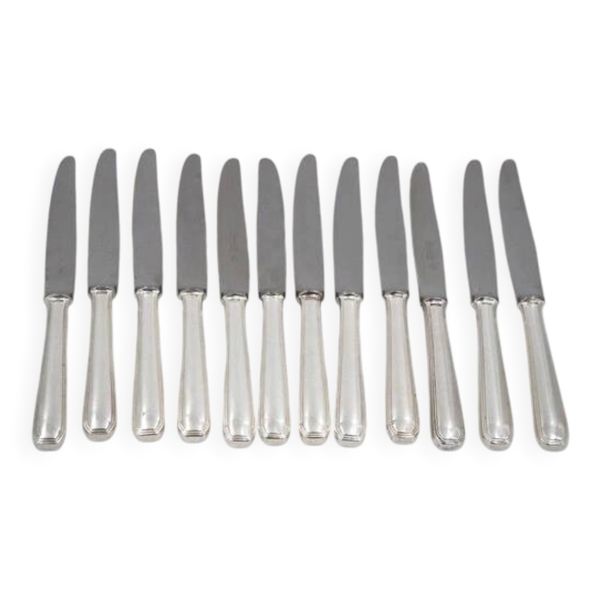 Christofle America 12 dessert, cheese, and side knives, silver-plated metal, 20.2cm