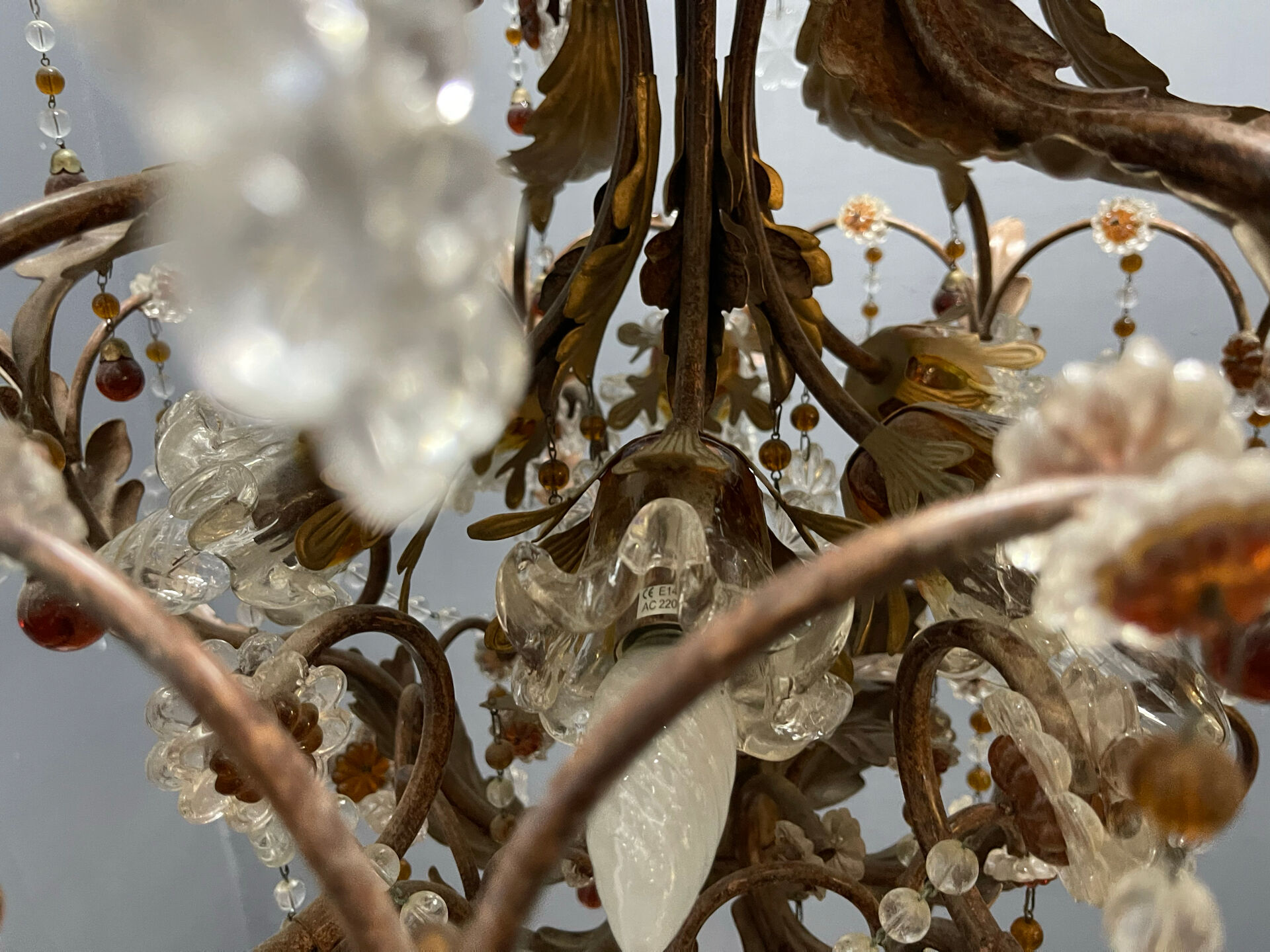 Italian Tole Murano Glass Chandelier 1960’s 