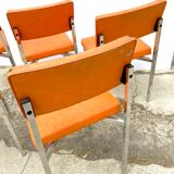 Series of 4 retro chairs in imitation orange leather MCA K6 - chrome tube structure
