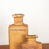 Pair of Swedish vases, brutalist, stoneware, glazed neck, Curt Magnus Addin.