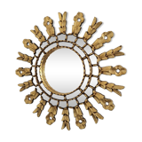 Gilded wooden sun mirror with glazing beads