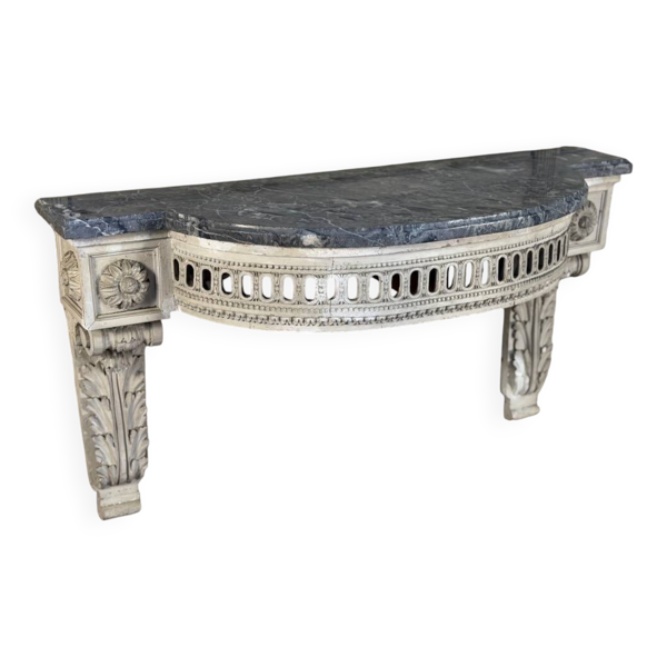 Console d’applique Louis XVI en bois sculpté, patine grise, XVIIIème siècle