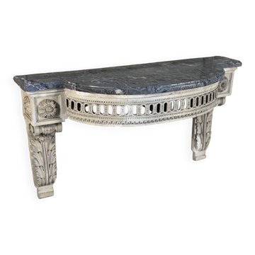 Louis XVI wall console in carved wood, grey patina, 18th century.