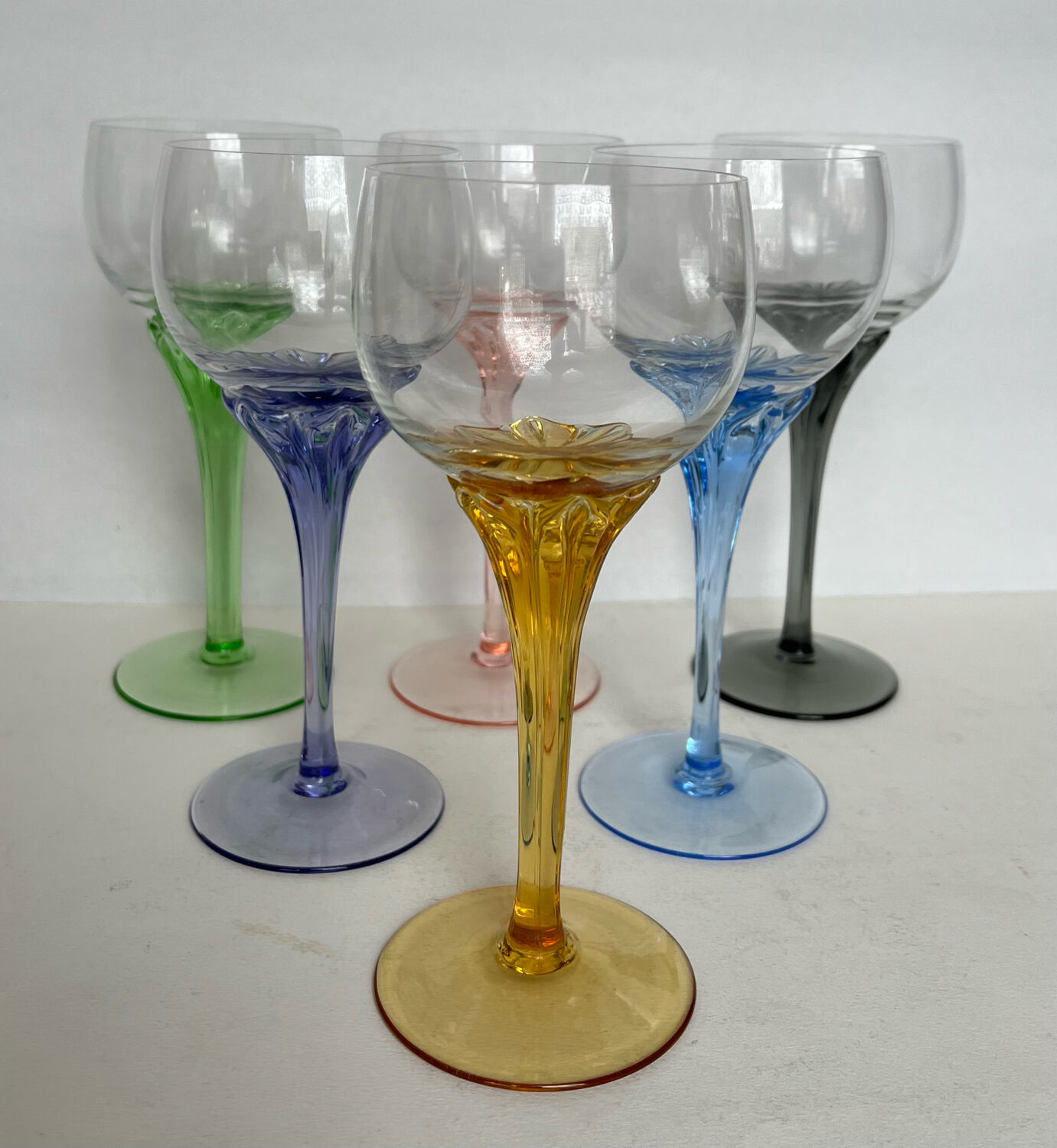 6 coloured glass wine glasses